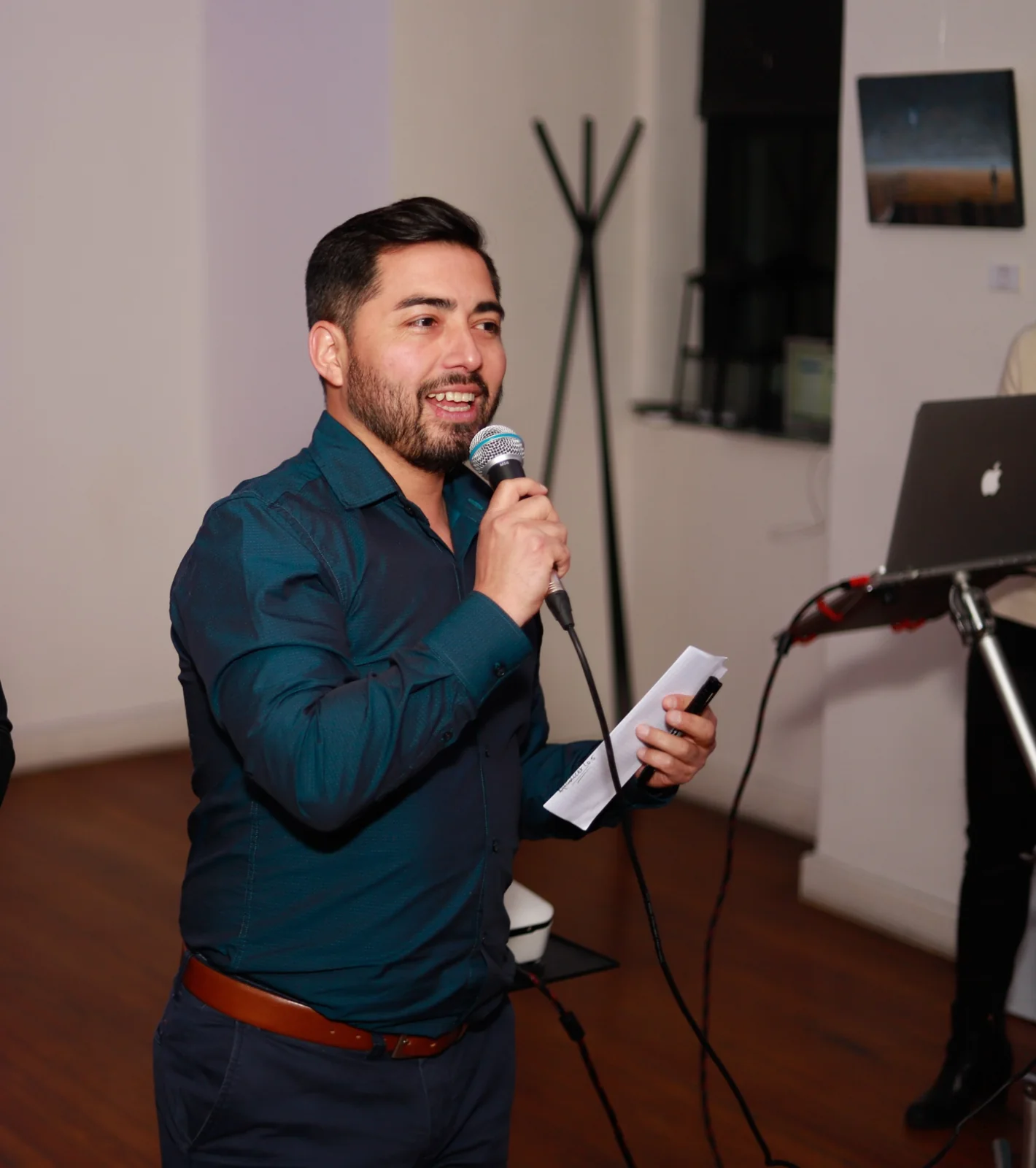 Gustavo Huenelaf speaking at the Big Blue People launch